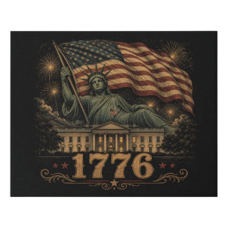 1776 Patriotic American Flag Statue of Liberty Wal Faux Canvas Print