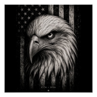 1776 Patriotic Bald Eagle American Flag Poster
