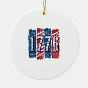 1776 Patriotic Fireworks Vintage Vector Design_1 Ceramic Ornament