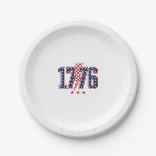 1776 Patriotic Lightning Bolt Vintage Graphic Tee_ Paper Plates