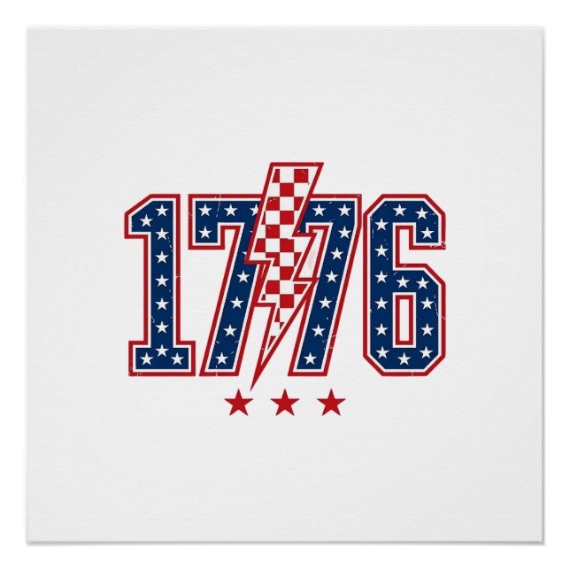 1776 Patriotic Lightning Bolt Vintage Graphic Tee_ Poster (Front)