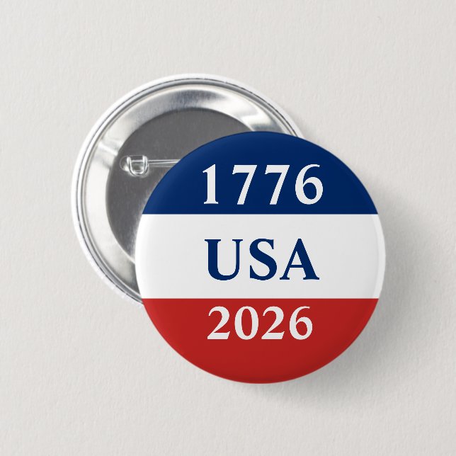 1776 USA 2026 Red White and Blue Patriotic Button (Front & Back)