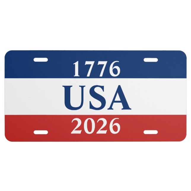 1776 USA 2026 Red White and Blue Patriotic License Plate (Front)