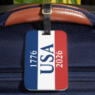1776 USA 2026 Red White and Blue Patriotic Luggage Tag