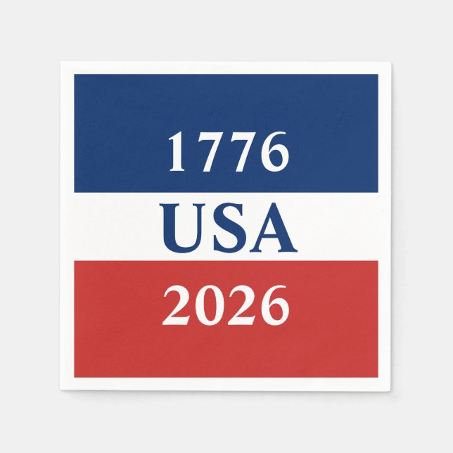 1776 USA 2026 Red White and Blue Patriotic Napkins (Front)