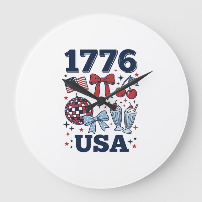 1776 USA Patriotic Coquette Vector Design_1 Large Clock (Front)