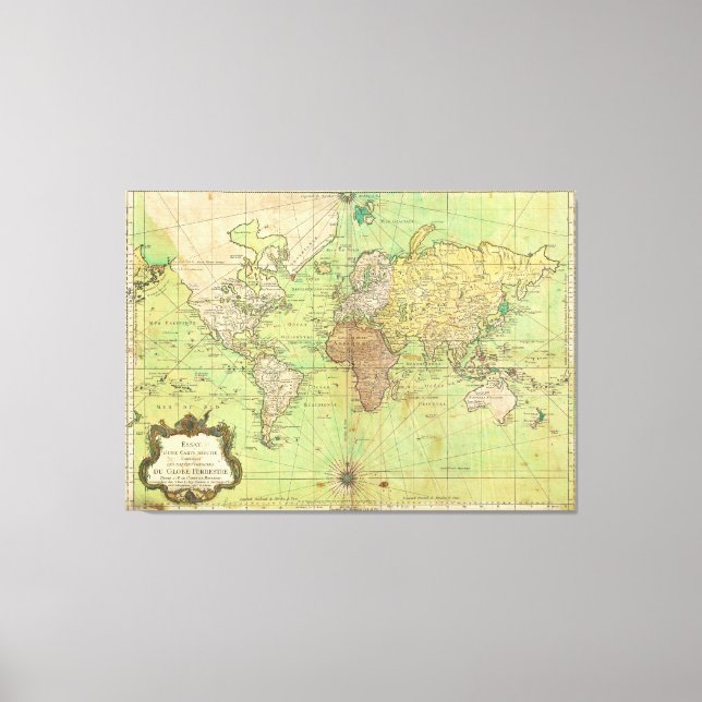 1778 Bellin Nautical Chart or Map of the World Canvas Print (Front)
