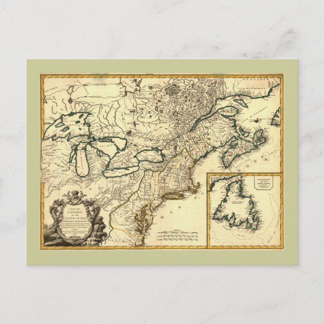 1778 Map of Canada and the United States Postcard (Front)