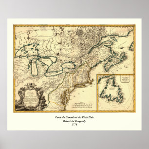 1778 Map of Canada and the United States Poster