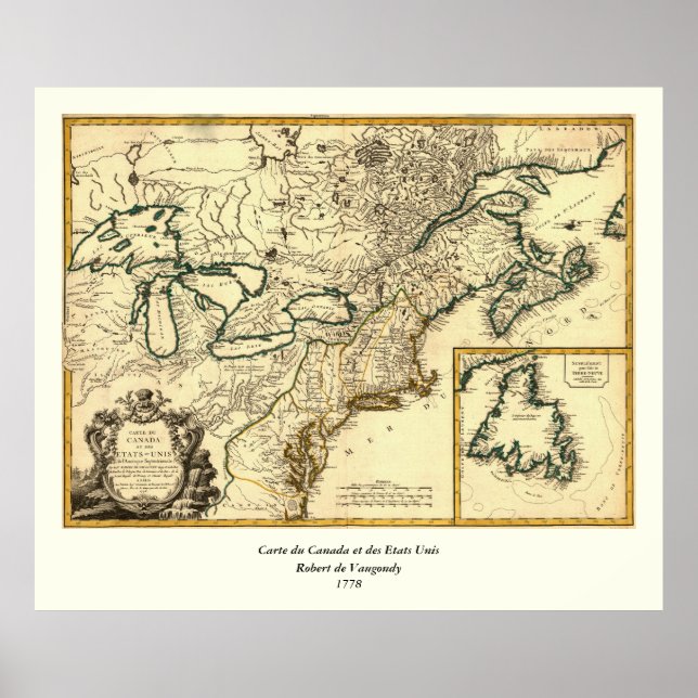 1778 Map of Canada and the United States Poster (Front)