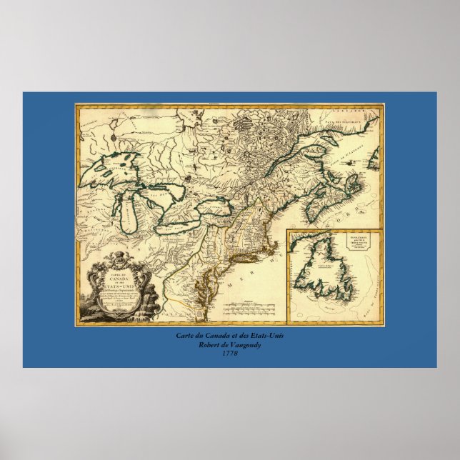 1778 Map of Canada and the United States Poster (Front)