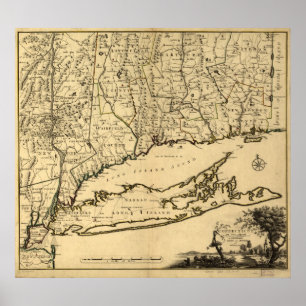 1780 Map of Connecticut and Long Island, NY Poster