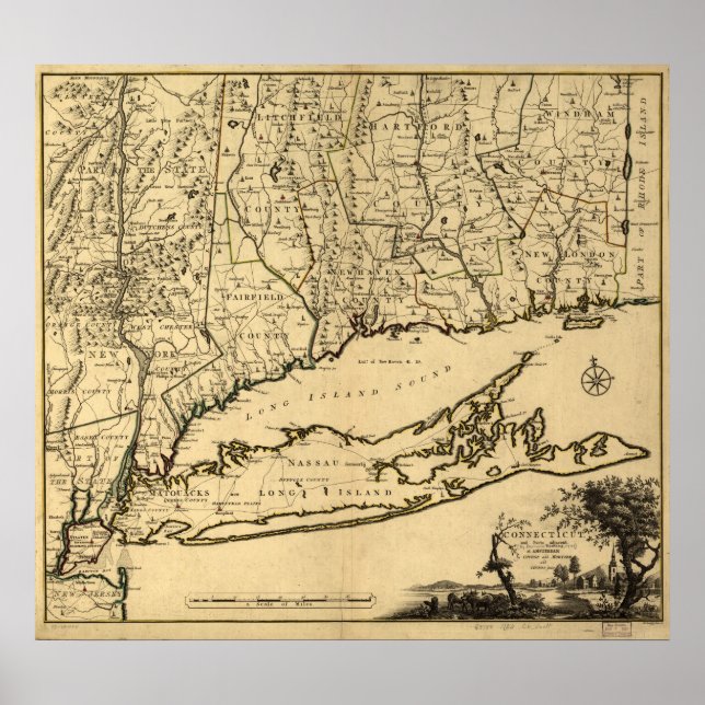 1780 Map of Connecticut and Long Island, NY Poster (Front)