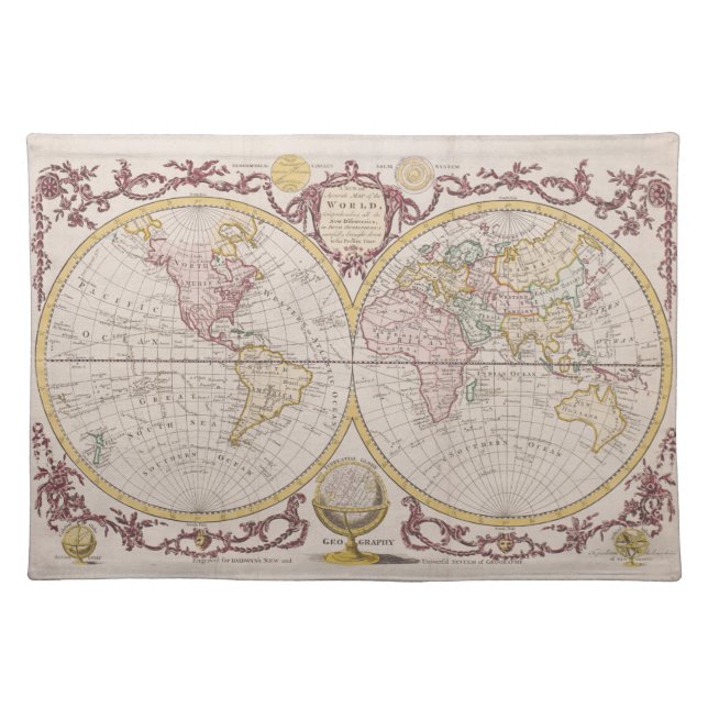 1782 Baldwyn Map of the World Cloth Placemat (Front)