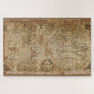 1783 Vintage Antique World Map with Embroidery Jigsaw Puzzle