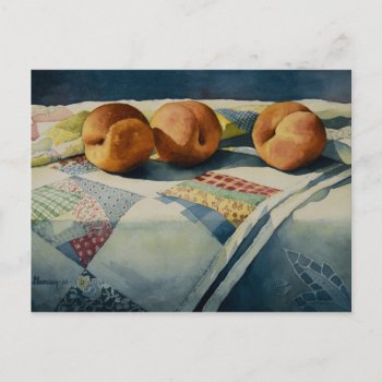 1786 Peaches On Quilt Postcard by RuthGarrison at Zazzle