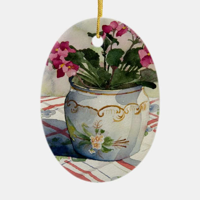 1790 African Violets in Blue Pot Ceramic Ornament (Front)