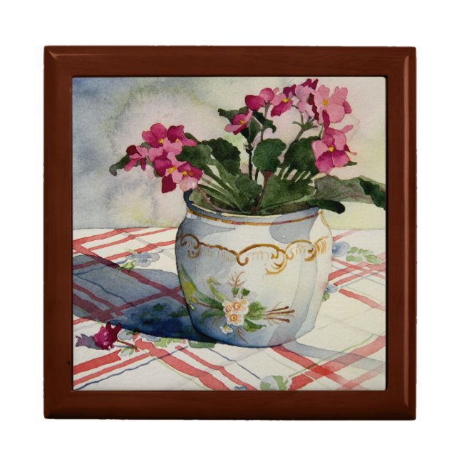 1790 African Violets in Blue Pot Keepsake Box (Front)