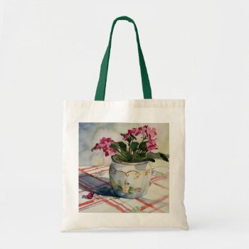 1790 African Violets In Blue Pot Tote Bag by RuthGarrison at Zazzle