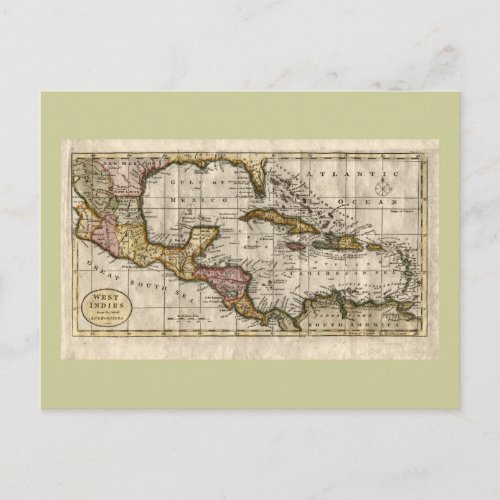 1790 Map of The West Indies by Dilly and Robinson Postcard