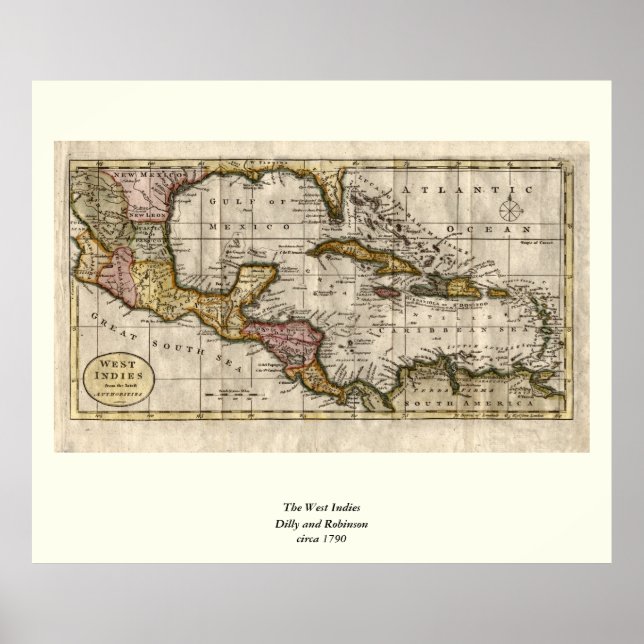 1790 Map of The West Indies by Dilly and Robinson Poster (Front)