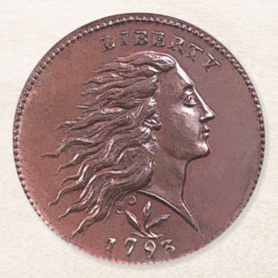 1793 Flowing Hair Large Cent Round Paper Coaster
