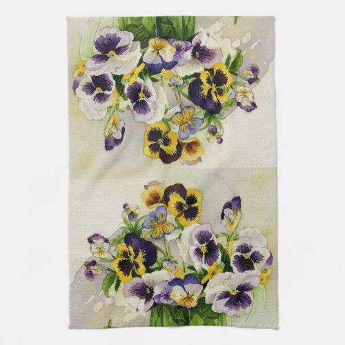 1794 Pansies in Green Glass Pitcher Kitchen Towel