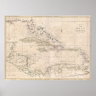 1799 English Map of the Caribbean LARGE Poster