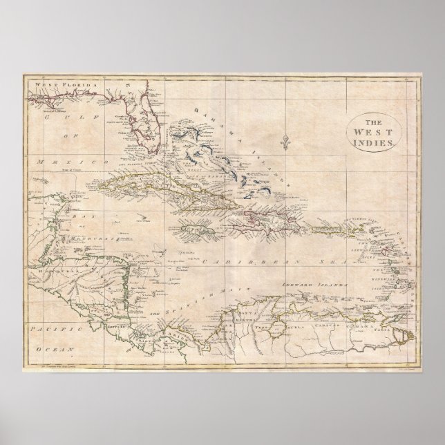 1799 English Map of the Caribbean LARGE Poster (Front)