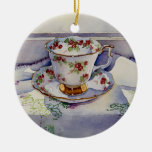 1799 Teacup On Linen Ceramic Ornament at Zazzle
