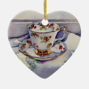 1799 Teacup on Linen Ceramic Ornament