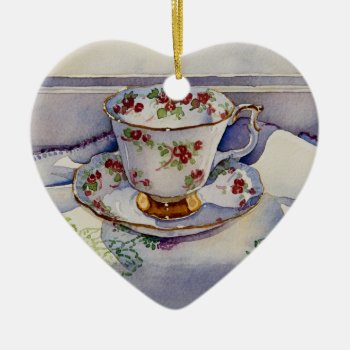 1799 Teacup On Linen Ceramic Ornament by RuthGarrison at Zazzle