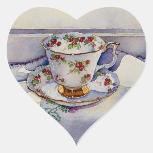 1799 Teacup on Linen Heart Sticker