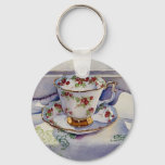 1799 Teacup On Linen Keychain at Zazzle