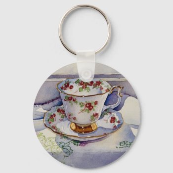 1799 Teacup On Linen Keychain by RuthGarrison at Zazzle