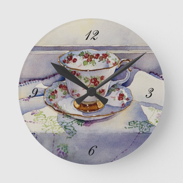 1799 Teacup on Linen Round Clock (Front)