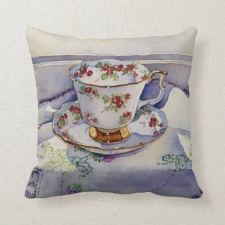 1799 Teacup On Linen Throw Pillow