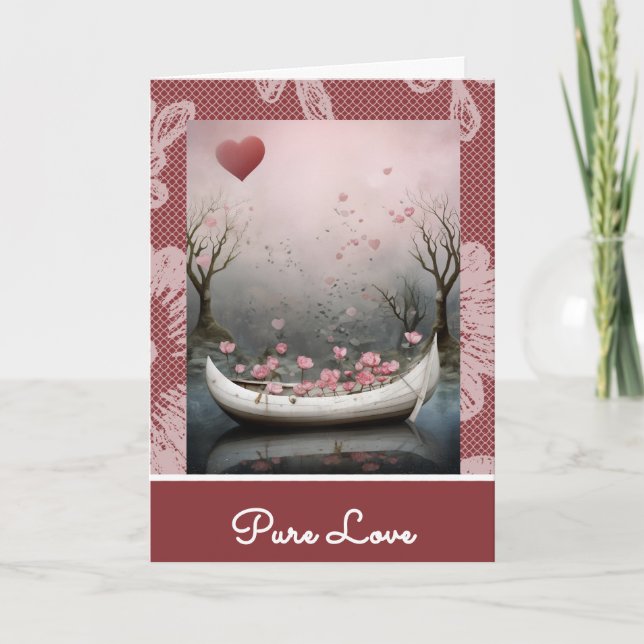 *~* 17 AP51 Romantic House Boat Hearts Valentine Holiday Card (Front)