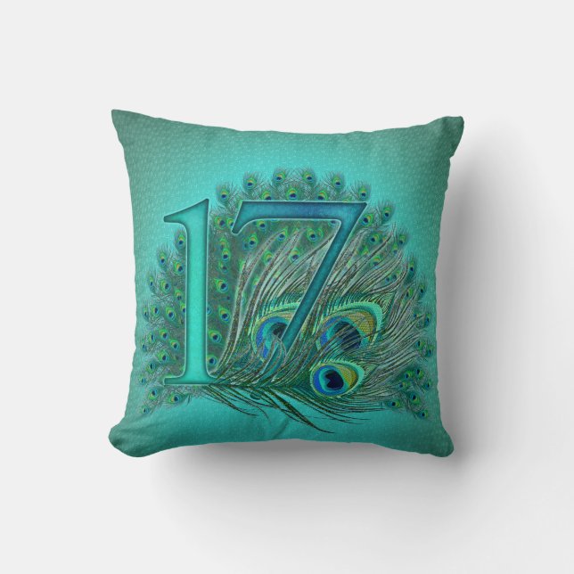 17 birthday peacock template age number throw pillow (Front)
