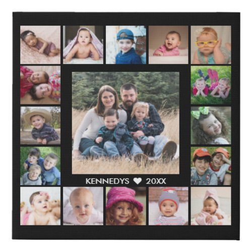 17 Family Photo Collage Create Your Own Black Faux Canvas Print
