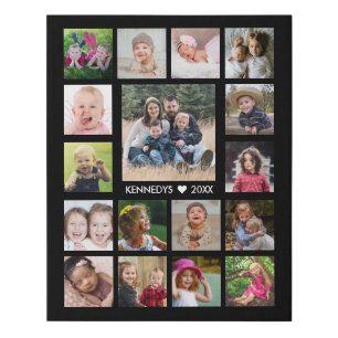 17 Family Photo Collage Create Your Own Black Faux Canvas Print