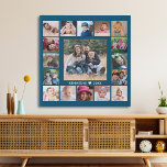 17 Family Photo Collage Create Your Own Blue Faux Canvas Print<br><div class="desc">Create your own photo collage faux wrapped canvas print with 17 of your favorite pictures on a blue background.Personalize with family name and established date.</div>