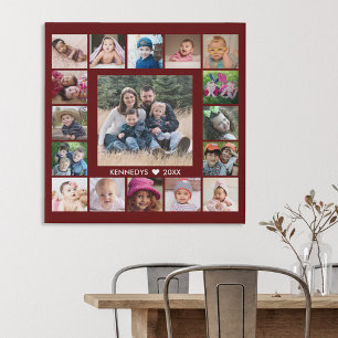 17 Family Photo Collage Create Your Own Maroon Faux Canvas Print