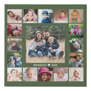 17 Family Photo Collage Create Your Own Olive Faux Canvas Print