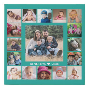17 Family Photo Collage Create Your Own Teal Faux Canvas Print