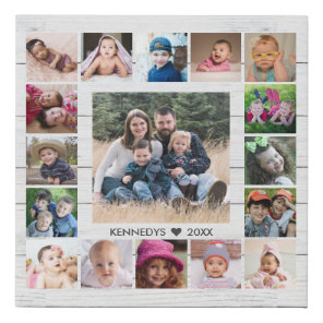 17 Family Photo Collage Create Your Own White Wood Faux Canvas Print