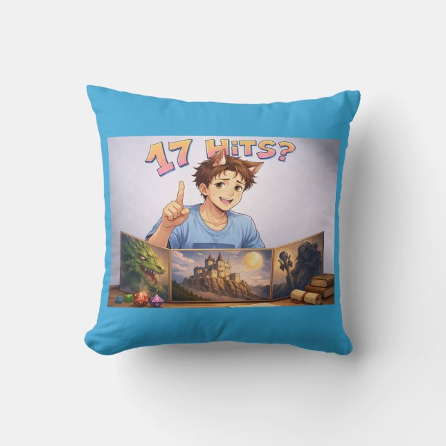 17 HITS? Funny RPG Anime T-Shirt | Dungeon Master  Throw Pillow (Front)