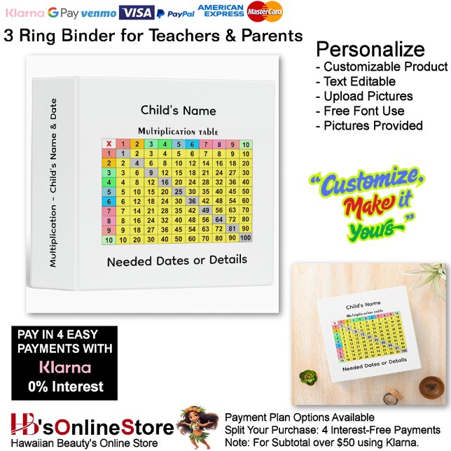 17 Learn Multiplication Child's Name Date Teacher  3 Ring Binder (17 Learn Multiplication Child's Name Date Teacher 3 Ring Binder.)