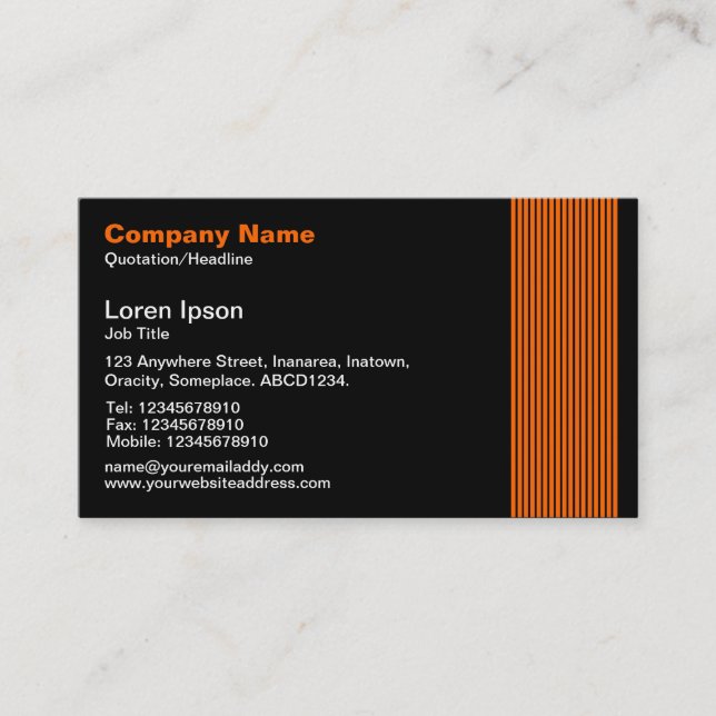 17 Lines - Orange and White on Black Business Card (Front)