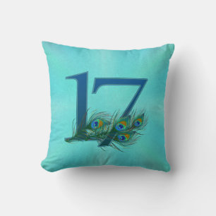 17 Peacock Feather Anniversary Elegant Throw Pillow